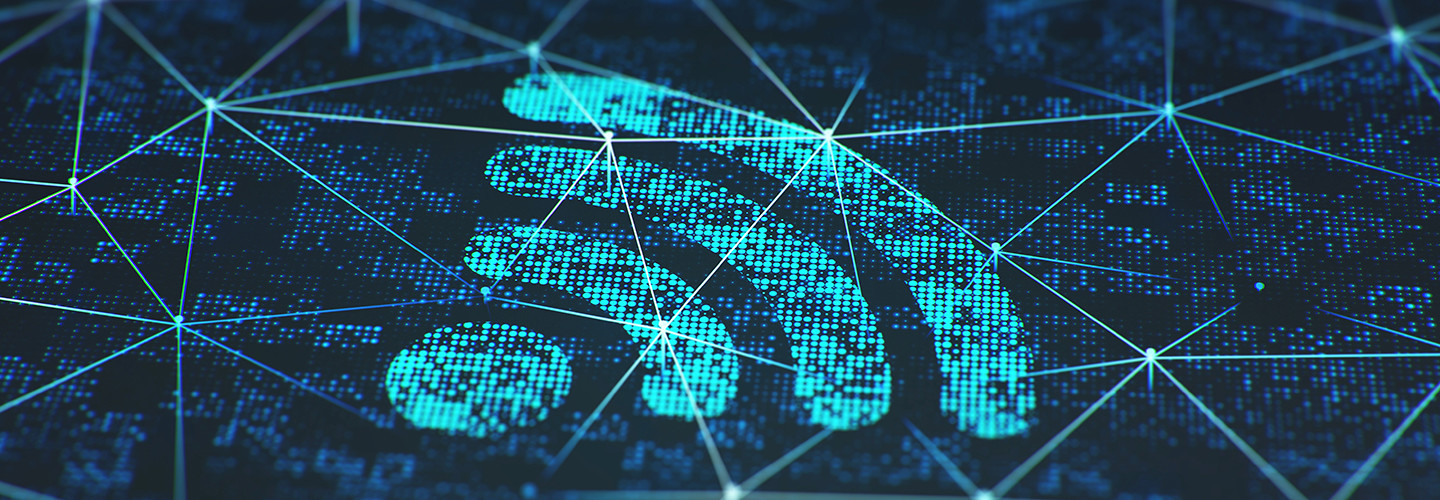 Sign of the wifi on digital screen, close up.